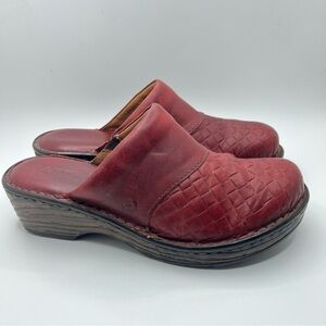 Born Red Basket Weave Leather Clogs Size 9